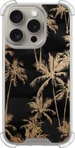 Casimoda® hoesje - Geschikt voor iPhone 15 Pro - Palmbomen - Shockproof case - Extra sterk - TPU/acryl - Goudkleurig, Transparant