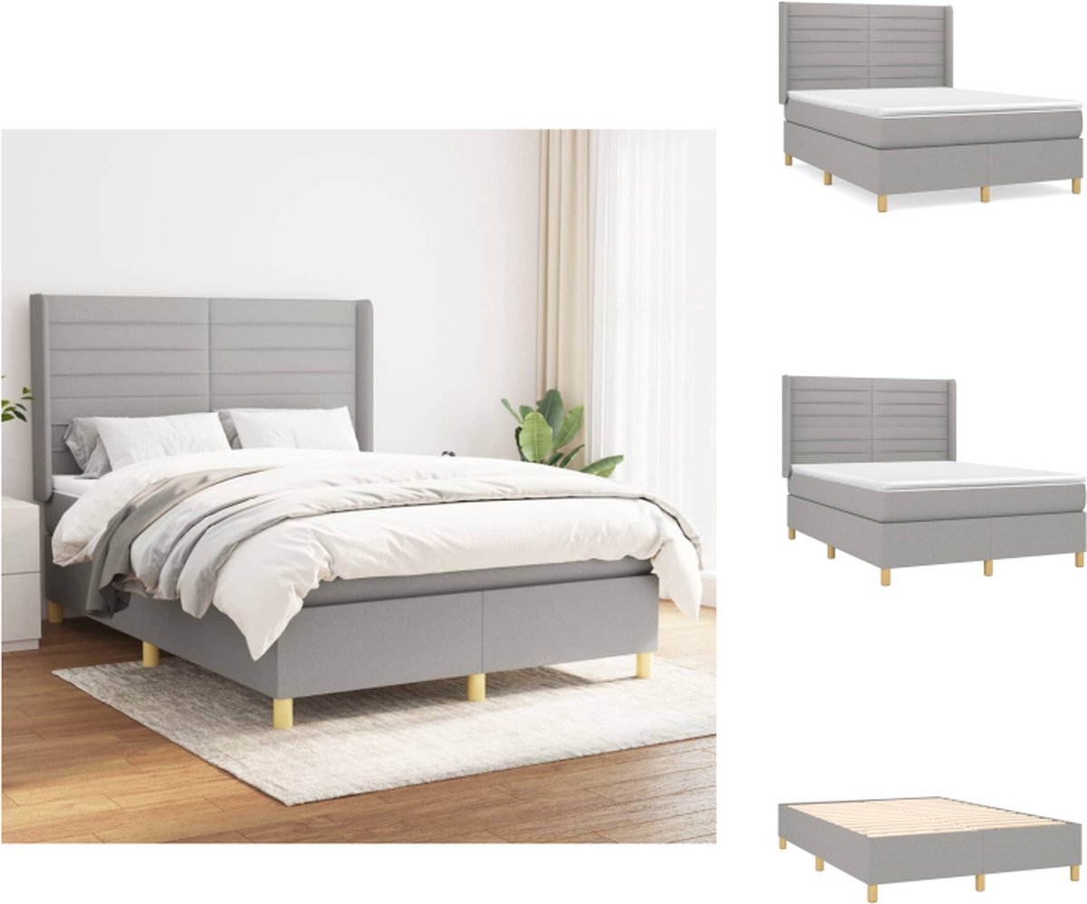 VidaXL Boxspringbed 140x200 Lichtgrijs verstelbaar hoofdbord pocketvering matras middelharde ondersteuning huidvriendelijk topmatras Bed