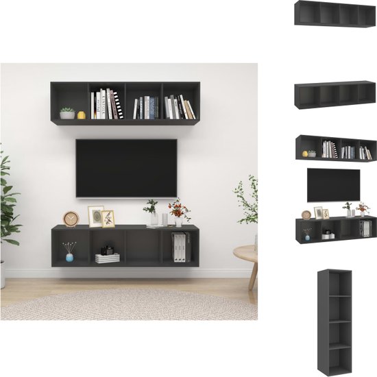 vidaXL Tv-meubelset Grijs Spaanplaat 37x37x142.5 cm - Opbergruimte - Verticaal/horizontaal ophangen - 4 vakken - Vochtig afneembaar - Montage vereist - 2 x tv-meubel - Kast