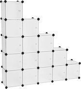 Système d'étagères Rootz avec 16 cubes - Armoire avec étagères enfichables - Organisateur de rangement cubique - Étagère cubique multicouche - Organisateur mural cube - Wit - 153 x 133 x 31 cm (L x H x P)
