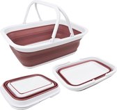 9.2L Collapsible Tub with Handle - Portable Outdoor Picnic Basket - Foldable Shopping Bag - Space Saving Storage Container (White/Dusky Pink)