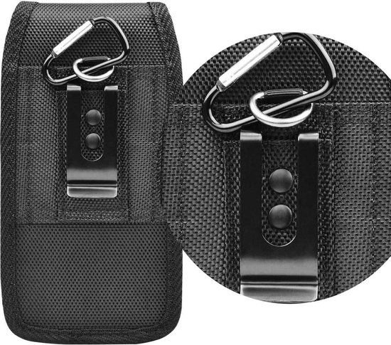 Cadorabo Étui portable avec clip ceinture pour LG Q9 en NOIR - Étui de protection pratique avec mousqueton et porte-stylo