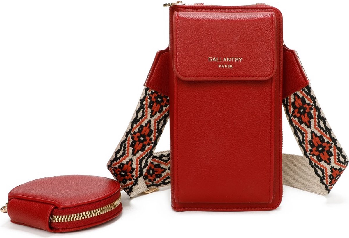 Gallantry - Crossbody - telefoontasje - portemonnee - Mobiele Telefoon - Smartphone - D. Rood