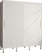Zweefdeurkast Kledingkast met 2 schuifdeuren Garderobekast slaapkamerkast Kledingstang met planken | elegante kledingkast, glamoureuze stijl (LxHxP): 180x208x62 cm - CAPS SM (Wit, 180 cm)