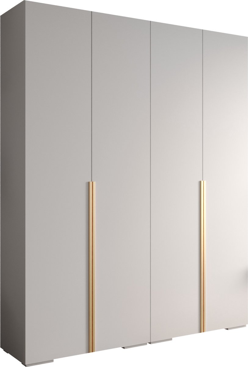 AJE Meubles B.V. Opbergkast Kledingkast met 4 draaideuren Garderobekast slaapkamerkast Kledingstang met planken | Gouden Handgrepen, elegante kledingkast, glamoureuze stijl (LxHxP): 200x237x47 cm - IVONA 1 (Wit, 200 cm)