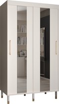 Zweefdeurkast met spiegel Kledingkast met 2 schuifdeuren Garderobekast slaapkamerkast Kledingstang met planken | elegante kledingkast, glamoureuze stijl (LxHxP): 120x208x62 cm - CAPS POL (Wit, 120 cm)