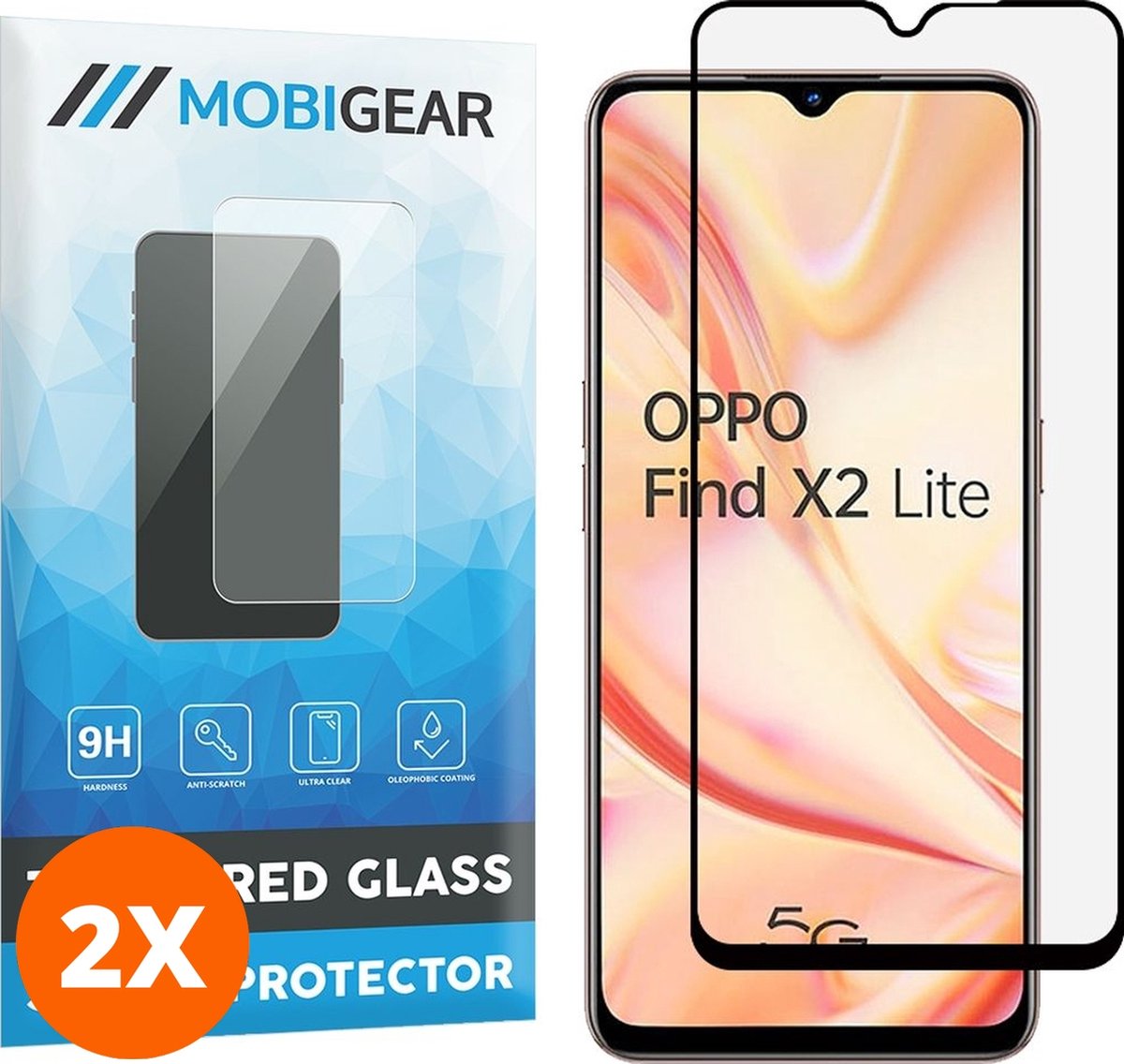 Mobigear Screenprotector geschikt voor OPPO Find X2 Lite Glazen | Mobigear Premium Screenprotector - Case Friendly - Zwart (2-Pack)