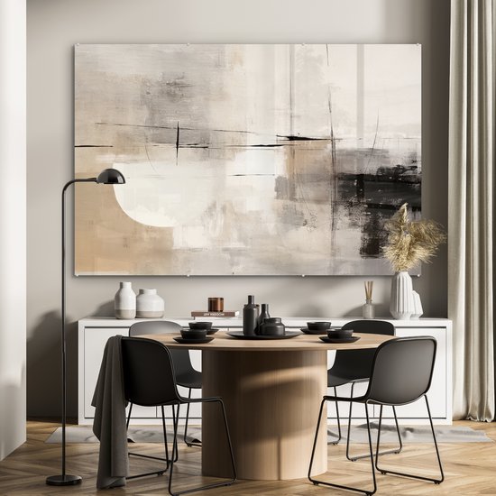 MuchoWow® Peinture sur verre 150x100 cm - Peinture sur verre acrylique - Abstrait - Art - Grijs - Photo sur verre - Peintures