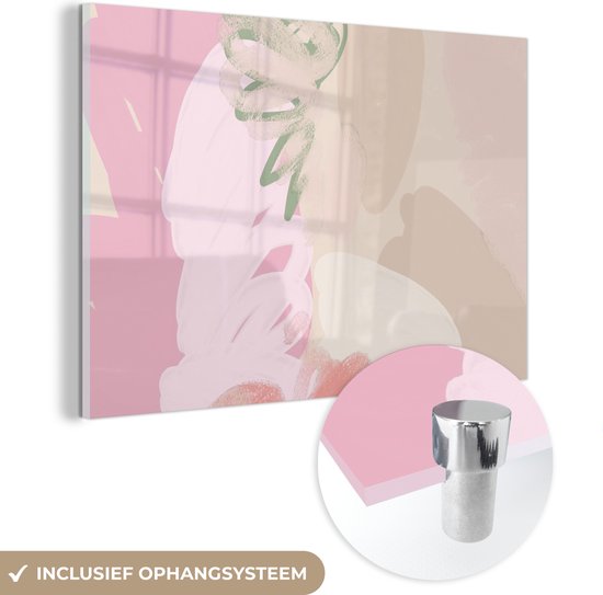 MuchoWow® Glasschilderij 90x60 cm - Schilderij acrylglas - Roze - Kunst - Abstract - Modern - Foto op glas - Schilderijen