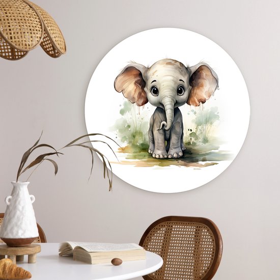 WallCircle - Cercle mural éléphant 60x60 cm - Cercle mural chambre enfant animaux - Décoration chambre fille moderne - Accessoires chambre garçon - Chambre enfant - Tableaux ronds chambre enfant - Décoration murale chambre fille - Décoration murale
