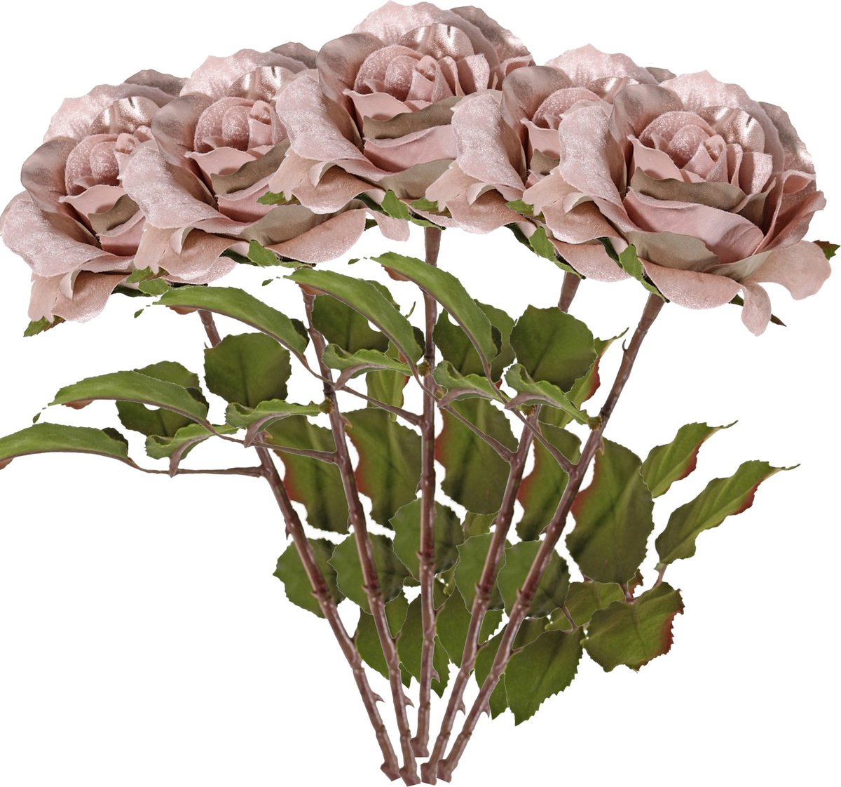 Top Art Kunstbloem roos Glamour - 5x - oud roze - satijn - 61 cm - kunststof steel - decoratie bloemen Oudroze