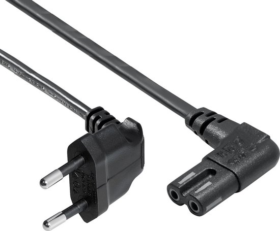 Euro netsnoer C7 stroomkabel haaks links/rechts 10m Wit Euro netsnoer C7 stroomkabel haaks links/rechts 10m Wit