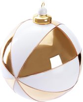 BRUBAKER Premium Kerstballen Met Goud-Wit Patroon - 10 Cm Glazen Kerstballen Met Porseleinen Topper - Handgemaakt - Kerstboom Ornament Hanger - Kerstversiering Bal