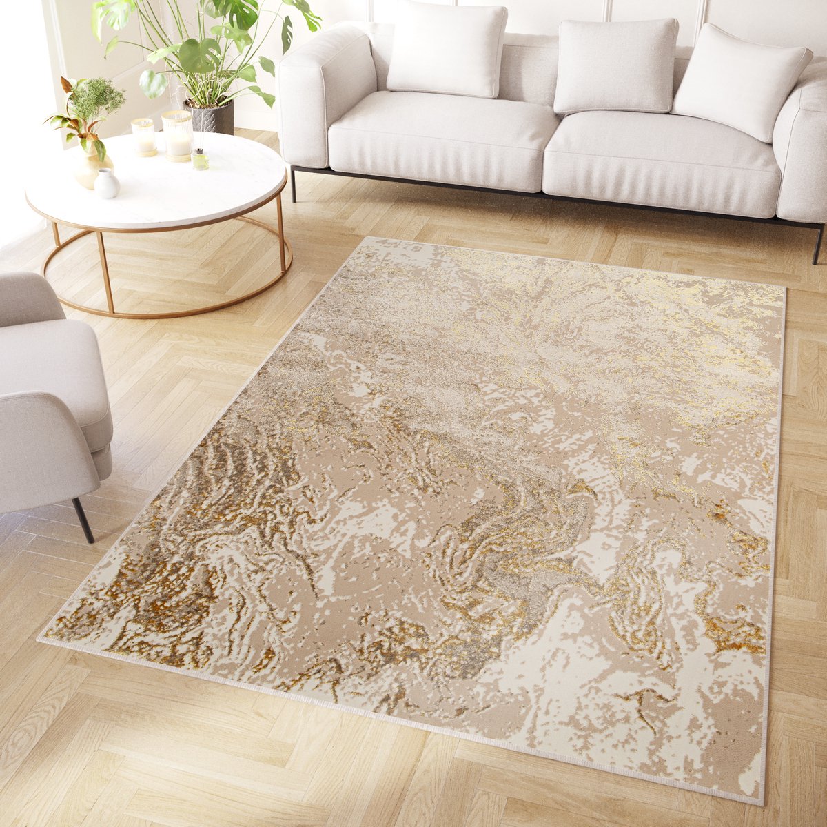Tapiso Crystal Vloerkleed Beige Modern Laagpolig Tapijten Maat- 250x350
