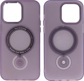 iPhone 15 Pro Max Magsafe Hoesje - Mat Transparant Case met Staande Functie - Paars