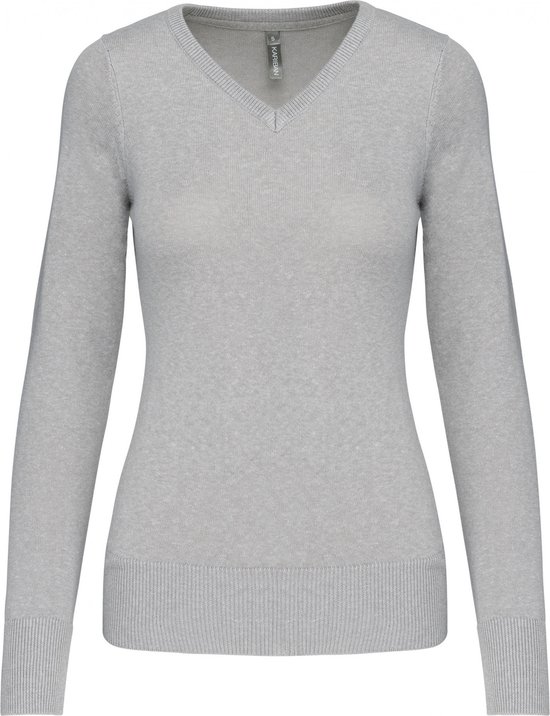 Pullover/Cardigan Dames M Kariban V-hals Lange mouw Grey Melange 50% Katoen, 50% Acryl