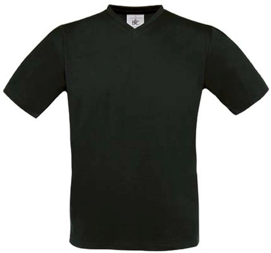 T-shirt Unisexe L B&C Col V Manche courte Noir 100% Katoen