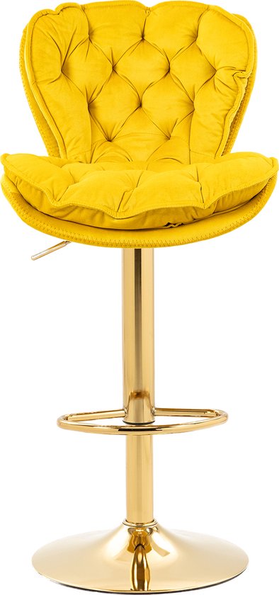 Merax Velvet Barkrukken Set van 2 - Luxe Barkruk - Barstoel met Voetensteun en Rugleuning - Geel met Goud