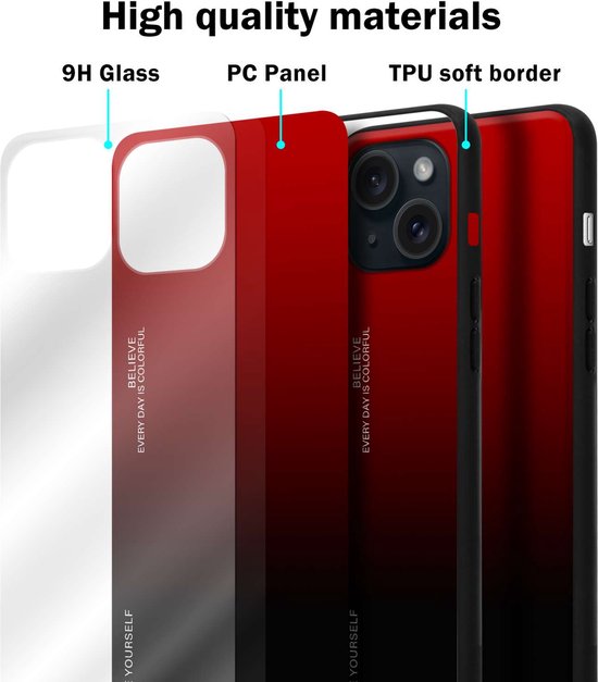 Coque Cadorabo pour Apple iPhone 15 en ROUGE - NOIR - Housse de protection bicolore en silicone TPU Housse et dos en verre trempé