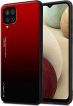 Cadorabo Hoesje geschikt voor Samsung Galaxy A12 / M12 in ROOD - ZWART - Tweekleurige beschermhoes van TPU-silicone Case Cover en achterzijde van gehard glas