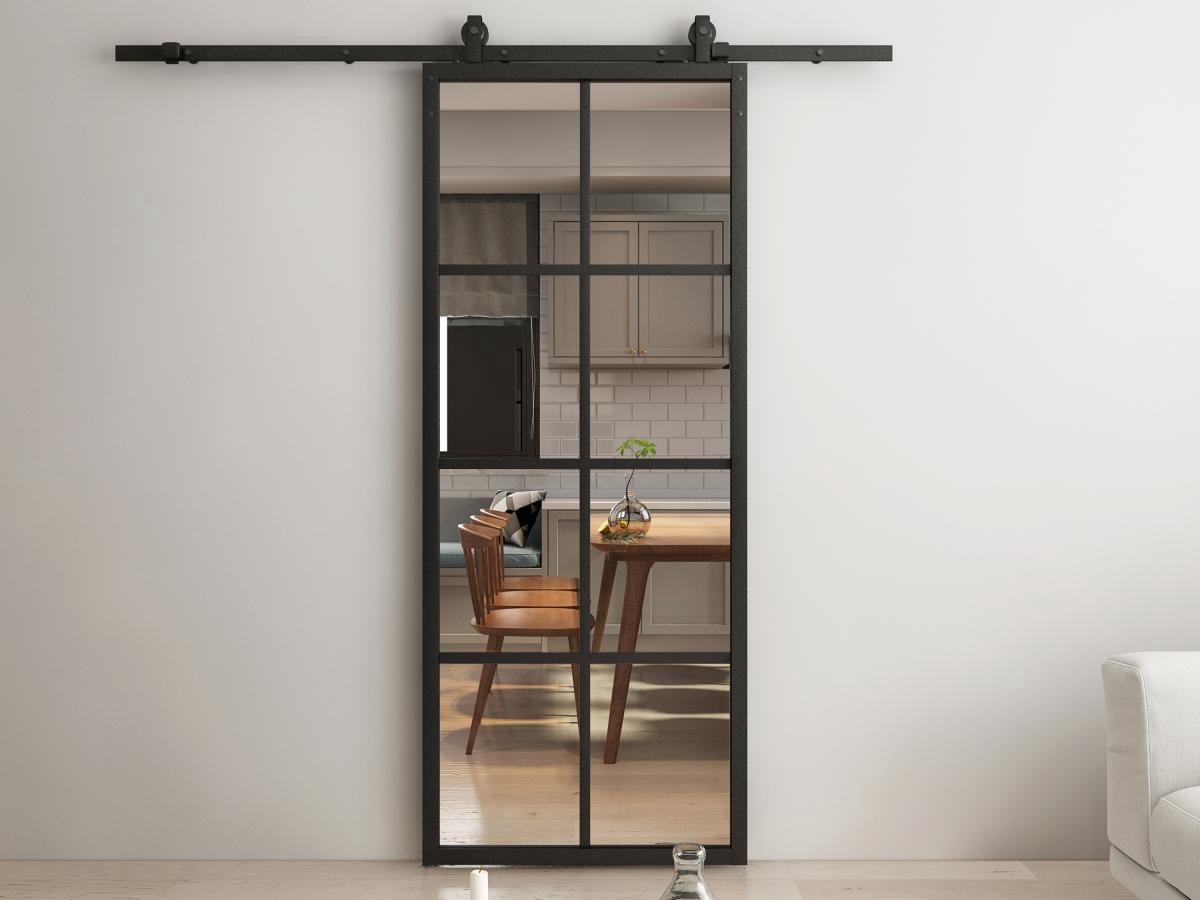 Porte coulissante suspendue H205 x L83 cm en aluminium et verre trempé  transparent