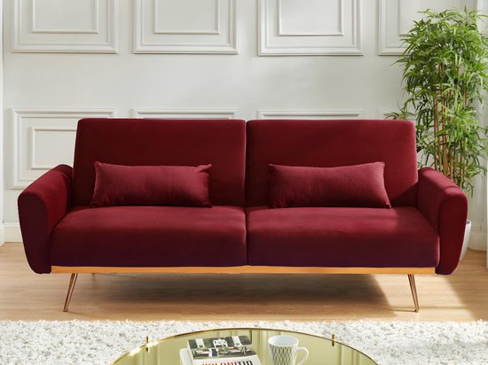 Uitklapbare driezitsbank in fluweel LAUNEI - Bordeaux L 208 cm x H 86 cm x D 84 cm
