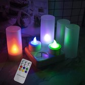 Synergy - Oplaadbare waxinelichtjes - LED Waxinelichtjes - 4 stuks - Met afstandsbediening - Verschillende kleuren - Inclusief matte houders - Flikkeren - Oplaadbare kaarsen - Oplaadbare theelichtjes