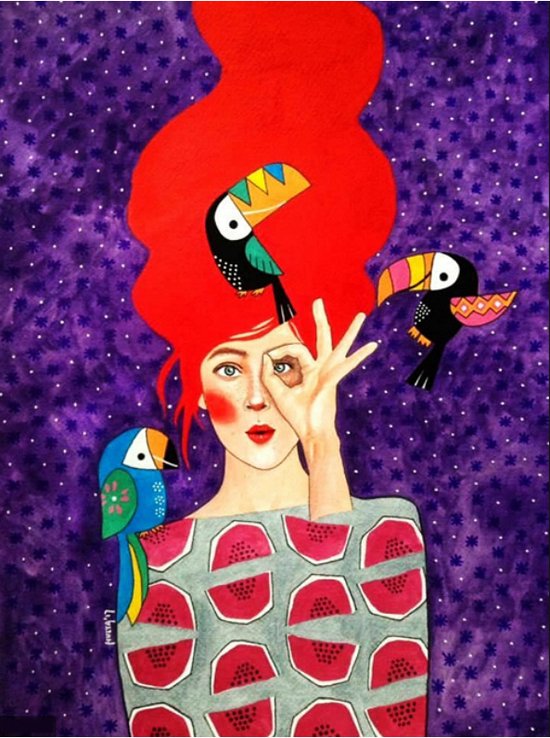 Allernieuwste.nl® Canvas Schilderij Moderne Vrouw van Hülya Özdemir * - Moderne Kunst aan je Muur - Kleur - 50 x 75 cm