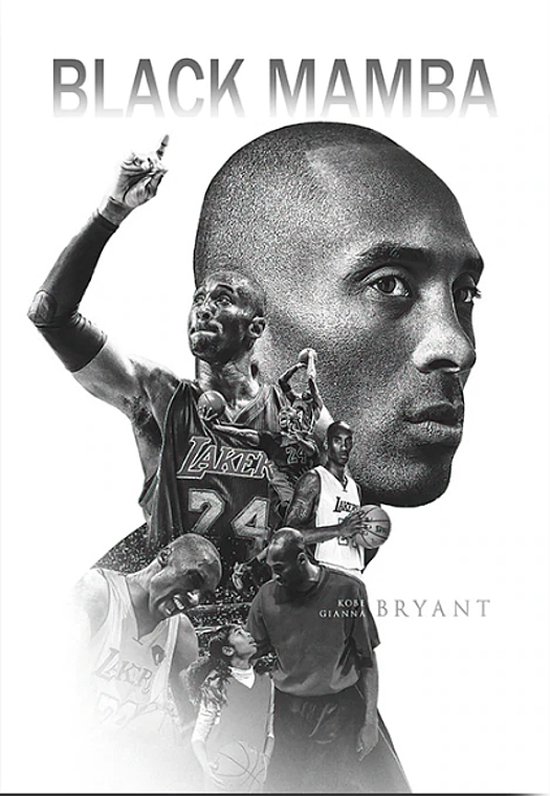 Allernieuwste.nl® Canvas Schilderij Kobe Bryant Tribute - Kunst - Poster - Basketbal - Sport - Reproductie - 50 x 75 cm - Zwart Wit