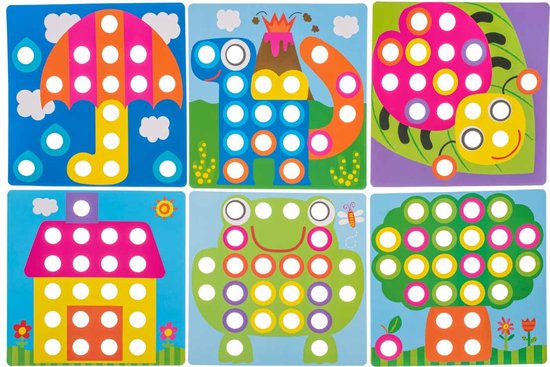 Playos® - Jeu de mosaïque de boutons - 57 pièces - Jouets Montessori -  Jouets punaises