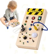Montessori Busy Board speelgoed vanaf 1 jaar, activiteitenbord, houten speelgoed met 8 led-lichtschakelaars, motorisch speelgoed, sensorisch speelgoed, kinderspeelgoed voor jongens en meisjes