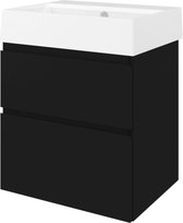 Proline Porselein Loft badmeubelset met wastafelonderkast met 2 asymmetrische lades en porseleinen wastafel zonder kraangat 60 x 73 x 46 cm, mat zwart