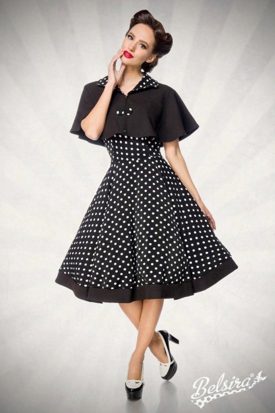 Women's 1950s Black Polka Dot Swing Dress - Vintage Rockabilly Pinup Style, Cotton Spandex (Medium)