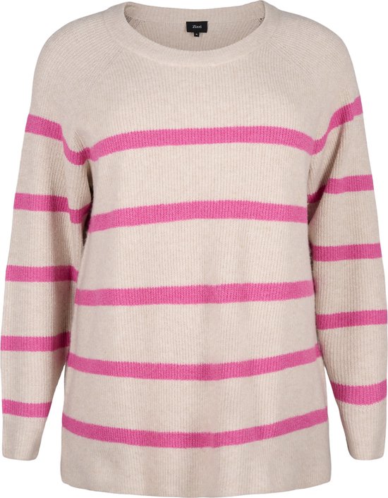 ZIZZI MSUNNY, L/S, STRIPE PULLOVER Dames Blouse - Pink - Maat XL (54-56)