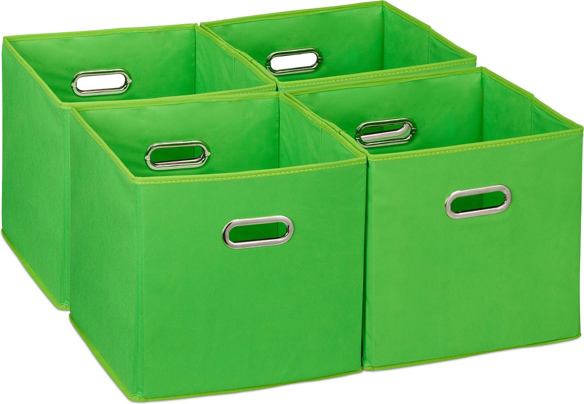 kastmand - set van 4 - opvouwbaar - 30x30x30 cm - 2 handgrepen - speelgoed - groen
