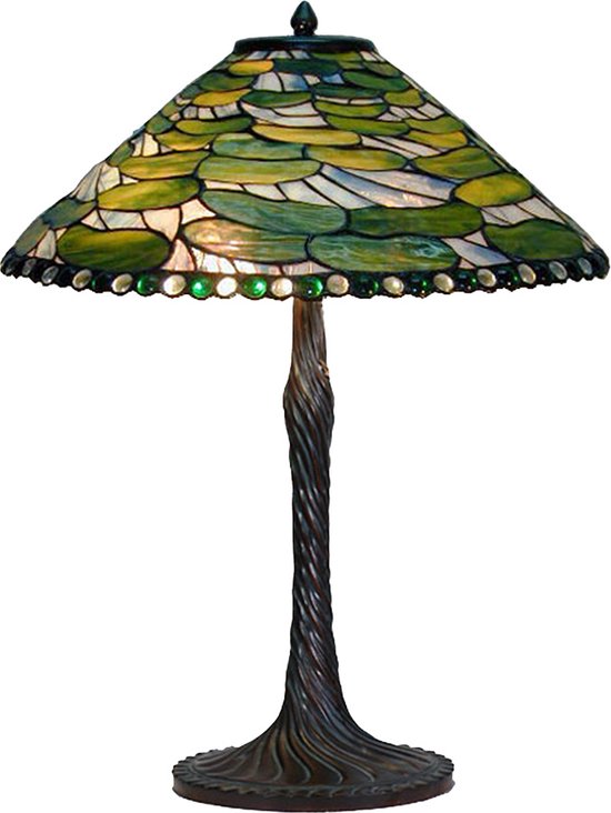 LumiLamp Tiffany Tafellamp Ø 51x75 cm Groen Glas Tiffany Bureaulamp