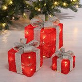 3 decoratieve led-cadeaudozen - Kerstversiering - Kerstboomversiering - timer - verlichte kerstdecoratie binnen