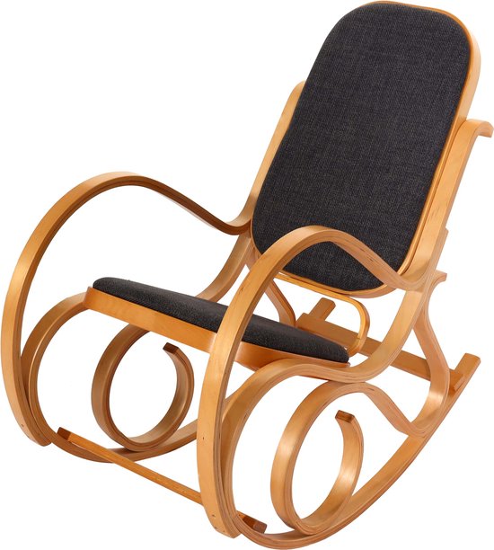 Schommelstoel M41, schommelstoel TV fauteuil, massief hout ~ eiken look, stof/textiel antracietgrijs
