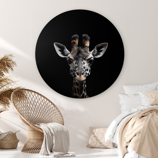 WallCircle - Cercle mural 150x150 cm - Girafe - Tableaux ronds salon noir - Plaque murale rond animal - Cercle de décoration murale animal noir - Décoration chambre intérieure - Décoration murale cercle mural - Accessoires de maison tête d'animal