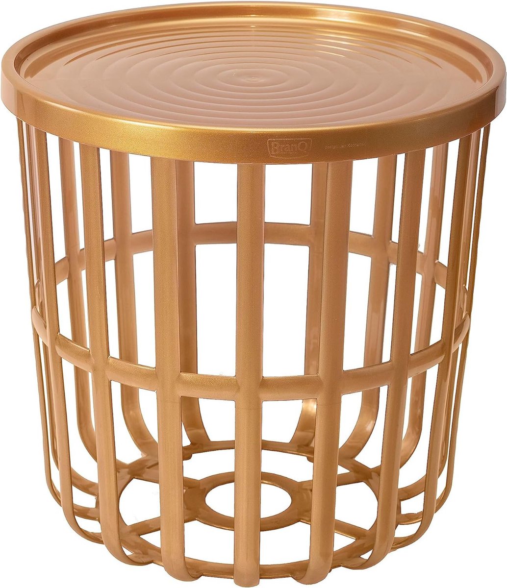 BranQ - Bijzettafel - Salontafel - Rond - Met opbergmand - 40 x 40 x 40 cm - Gold