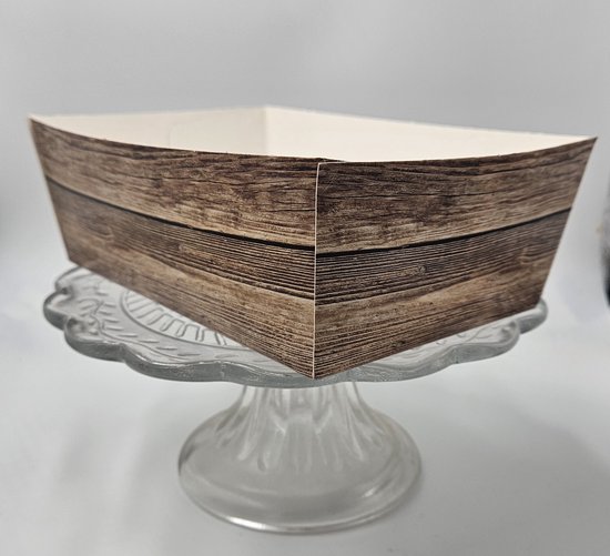 25x XL Luxe kartonnen frietbak hout motief 165x105x60 snackbak