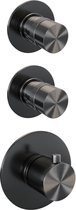 Brauer Gunmetal Edition Regendoucheset inbouw - hoofddouche 30cm - 3 gladde knoppen - rechte wandarm - handdouche staaf 1 stand - PVD - geborsteld gunmetal