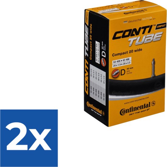Continental Compact 20 Wide - Binnenband Fiets - Hollands Ventiel - 40 mm - 20 x 1.90 - 2.5 - Voordeelverpakking 2 stuks