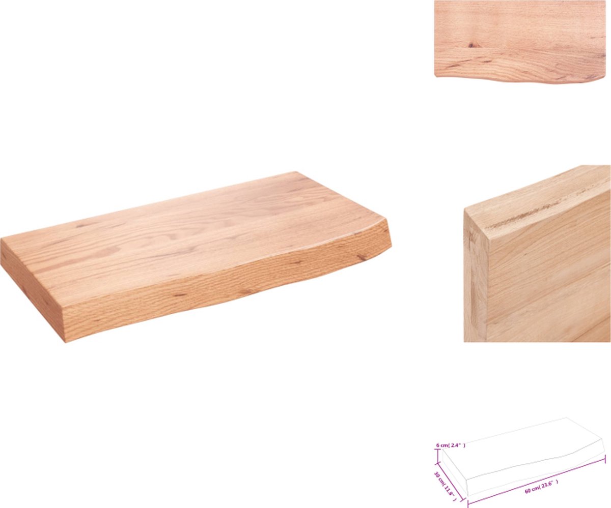 VidaXL Wandplank Rustiek Massief Eikenhout 60x30x6cm Lichtbruin Natuurlijke Rand Wandsteun