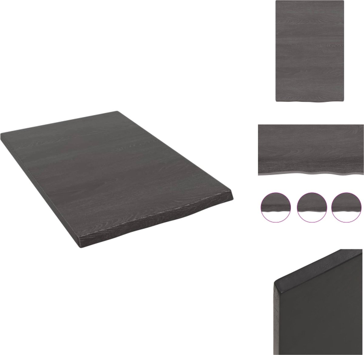 VidaXL Wandplank Eikenhout 40 x 60 x 2 cm donkergrijs Met natuurlijke rand Wandsteun