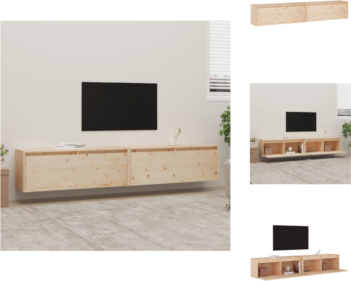 VidaXL Wandkast Massief grenenhout 100x30x35 cm Set van 2 Wandsteun