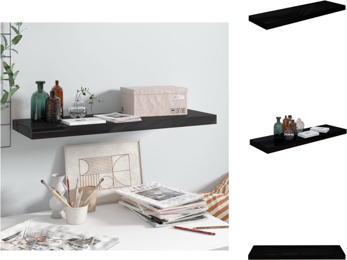 VidaXL Wandplank s Decoratief 80x23.5x3.8cm Hoogglans Zwart Wandsteun