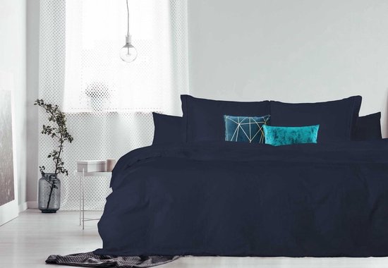 Eleganzzz Dekbedovertrek Percal Katoen Uni - Met Bies - Dark Blue - Dekbedovertrek 240x200/220cm - Dekbedovertrekken - Lits Jumeaux van Merkloos — afbeelding 2