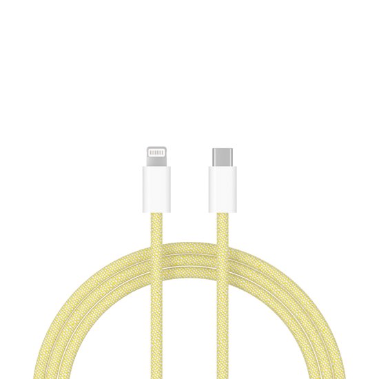 Câble ShieldCase USB-C vers Lightning adapté à Apple iPhone - Câble de chargement pour iPhone (1 mètre) - Convient comme chargeur rapide et synchronisation de données - Matériau en nylon tressé robuste (jaune)