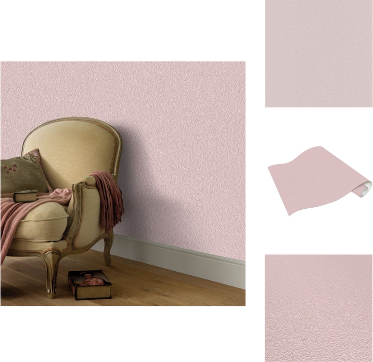 vidaXL Behangrollen - - Vlies achterkant - 0.53 x 10 m - Effen glanzend roze - Behang